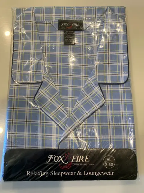 Genuine Big and Tall Fox Fire Men's Long Pajamas, 5XT/6XT, Light Blue Squares