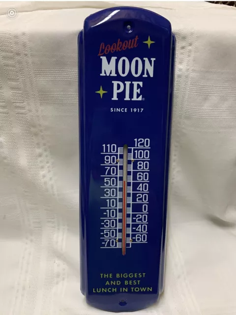 MOON PIE METAL ADVERTISING THERMOMETER, (17"x 5") NEW IN BOX, VERY NICE