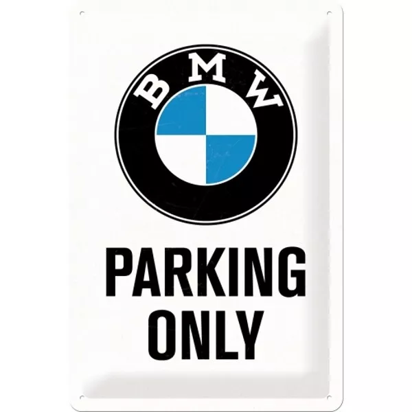 Letrero de Metal BMW Parking Only White, Signo la Nostalgia 30CM, Nuevo, Escudo