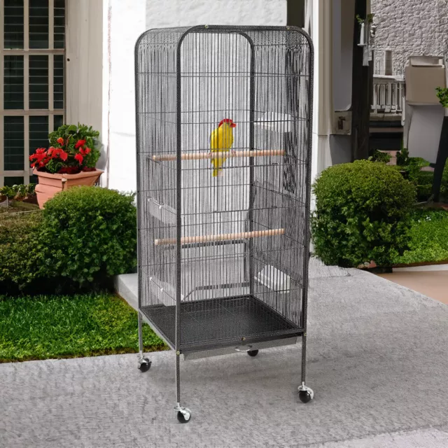 Large Bird Cage Rolling Metal Parrot Lovebird Canary Finch Aviary Budgie w/Stand