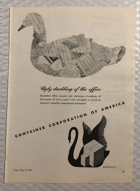 Vintage 1939 Container Corporation Of America Print Ad - Ugly Duckling Vintage 1939 Container Corporation Of America Print Ad - Ugly Duckling