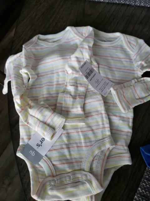 2 NWT Baby Boy Carters  Size NB Long Sleeve one piece shirts