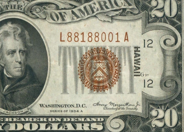 $20 1934 A  (( HAWAII )) Federal Reserve Note ** DAILY CURRENCY AUCTIONS