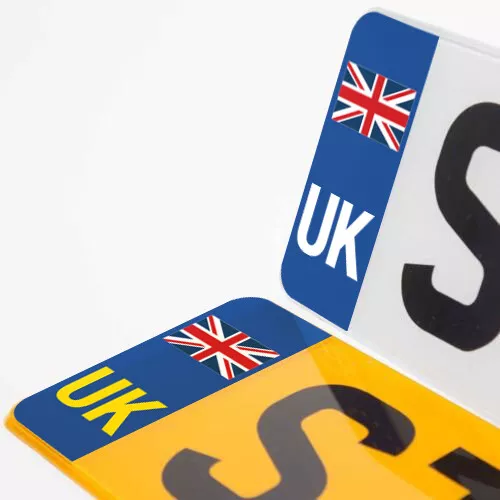 Pair of UK flag car Number Plate Vinyl Stickers for driving abroad in Europe