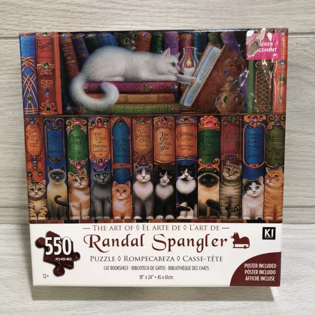 KI PUZZLES 550 PC Cat Books Art of Spangler 18x24" *Missing 1 Piece No Poster