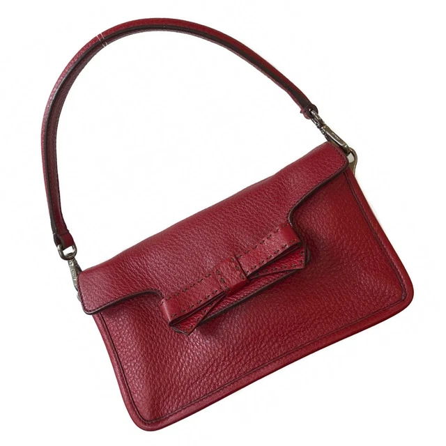 PRADA Ribbon Bow Hand Bag Handbag Red Leather Triangle Logo Auth