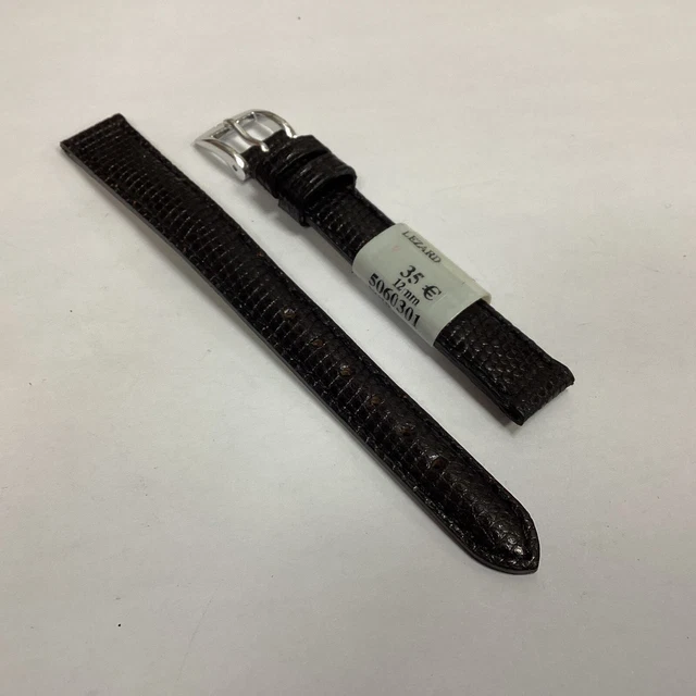Bracelet De Montre En Cuir De Veau Grainé 'Lézard' Noir - Largeur 12mm - Marque ZRC - Neuf Avec étiquettes