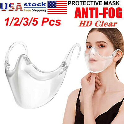 Transparent Anti-fog Face Mask Shields Full Covering Clear Reusable Face Mask US