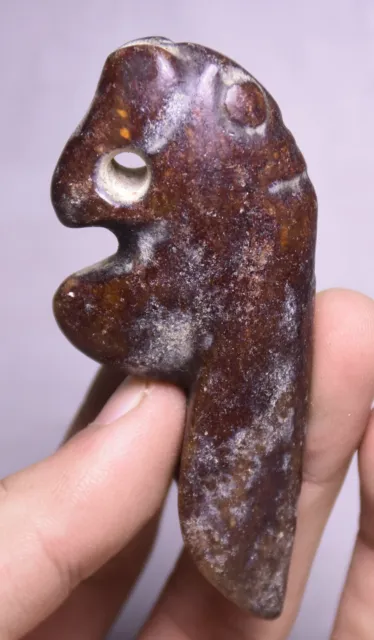 9CM China Hongshan Culture Old Jade Carved Fengshui Bird Beast Amulet Pendant