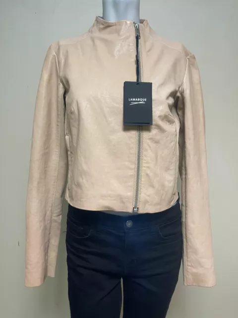 NWT LAMARQUE Kaila Bone Funnel Neck Leather Jacket - Size Medium