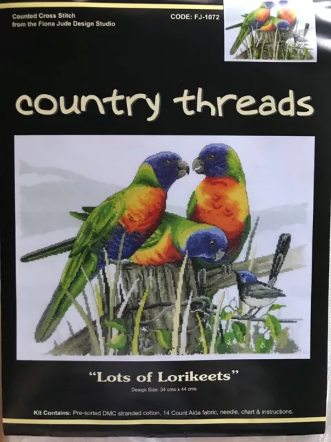 Country Threads Counted Cross Stitch Kit "LOTS OF LORIKEETS" Brand New