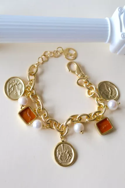 Tagliamonte Ssygp*Charm Bracelet*Medallion Cameo And Hercules* 7"*Italy 2