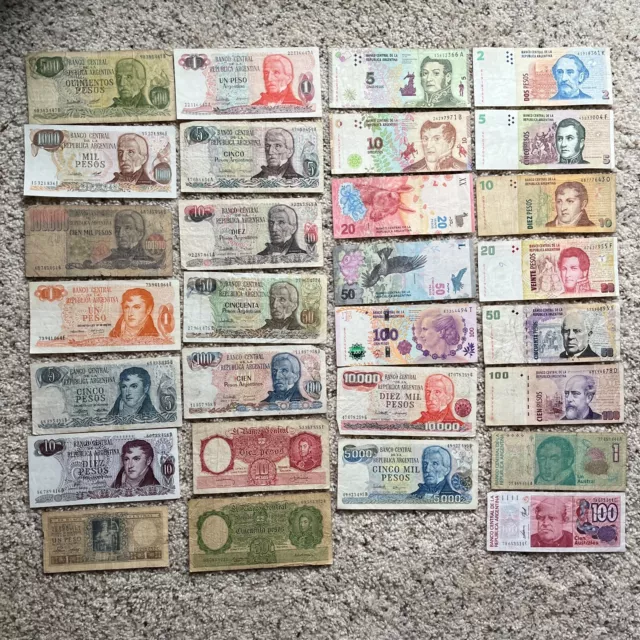 Lot of 29 Different Assorted Argentina Banknotes Circulated World Paper Money