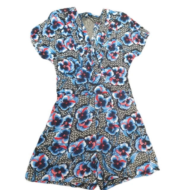 Warehouse Blue Black Floral Wrapover Jumpsuit Womens Size 10 (Gg05)