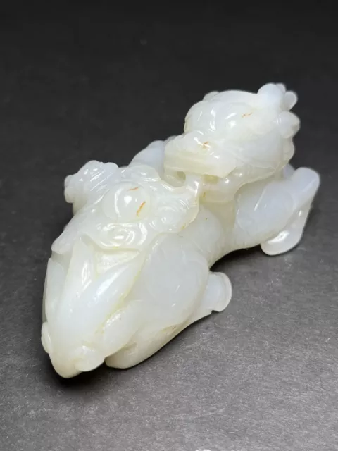 Chinese Exquisite Handmade Kirin carving Hetian Jade Statue 3