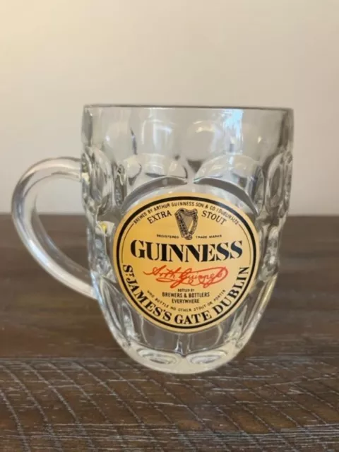 GUINNESS Extra Stout Tankard Beer Mug Heavy Dimpled Glass St. James Gate  16oz