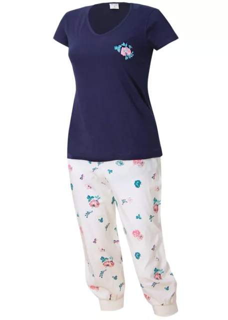 Schlafanzug Pyjama Shorty modisch mit Caprihose Nachtwäsche Damen KB Socken®