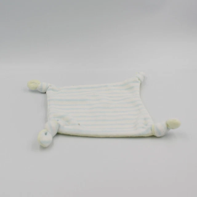 Doudou plat carré bleu blanc vert rayé MES PETITS CAILLOUX CMP - 28656