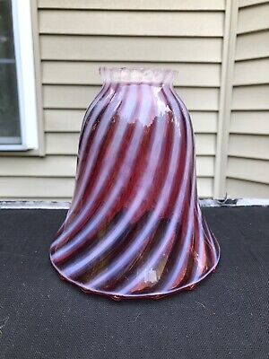 Antique Victorian Cranberry Opalescent Swirl Glass Lamp Light Shade