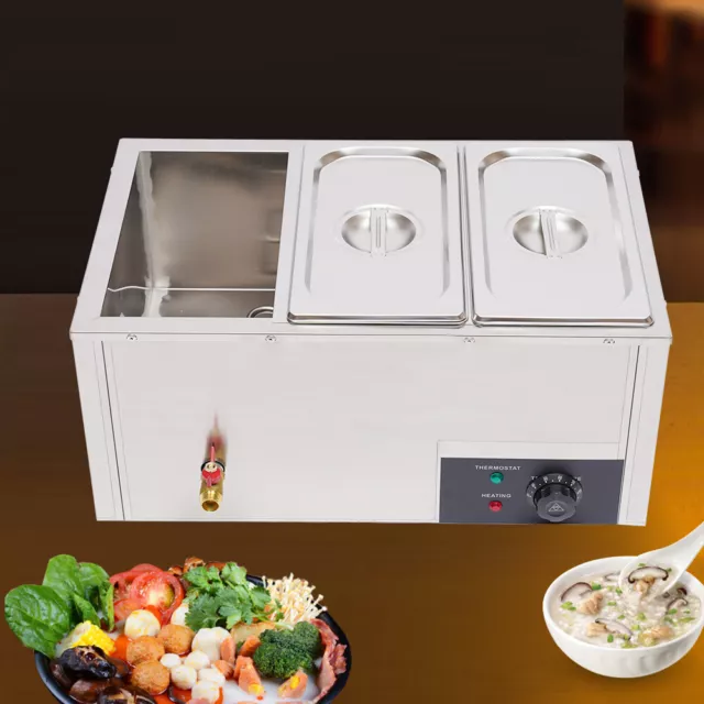 850W Electric Food Warmer 3Pan Commercial Buffet Steam Table Stainless Steel New