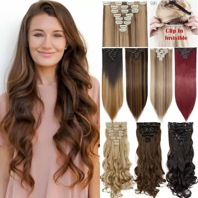 Real Long 100% Natural Extensions Clip in HAIR EXTENTIONS 18 Clips Women HAIR