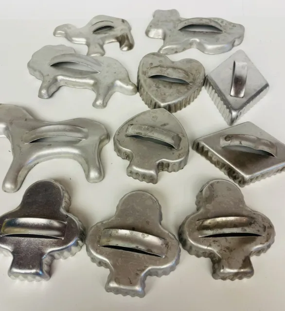 Vintage Cookie Cutters, Lot of 11 Aluminum Cookie Cutters Animals Hearts Diamond