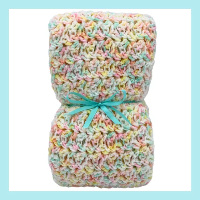❤️Vintage Baby Nursery Crochet Cotton Candy Colors Crib Blanket Throw Handmade❤️