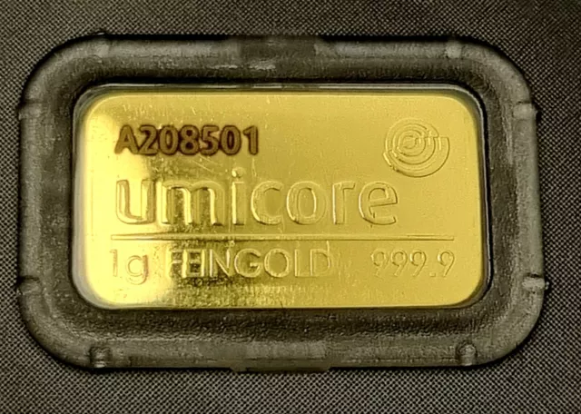 New Umicore 1gram- Fine Gold Bullion Bar Minted Certified & Sealed NEW 24K 999.9