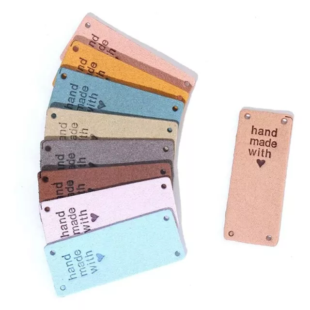 3X(50 Stck. Handgefertigte PU-Leder-Tags Handarbeit mit Liebe PU-Etiketten Kunstleder Nähen 2