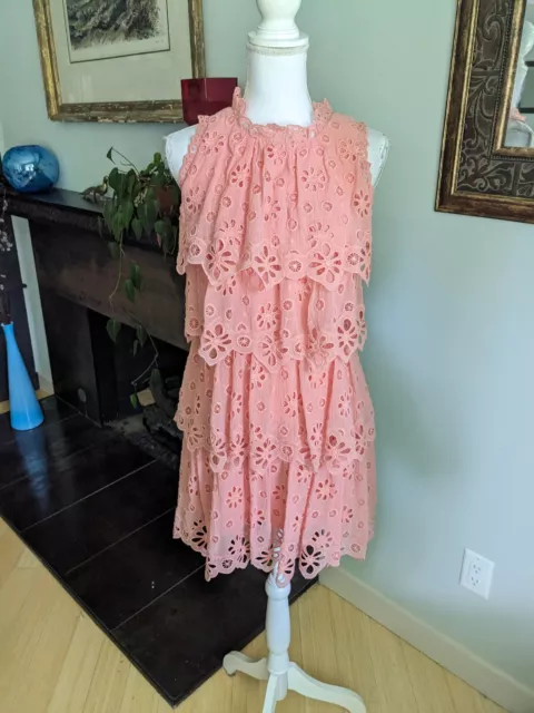 Rebecca Taylor Sleeveless Pinwheel Dress in Peony Peachy Pink Size 4 Eyelet Lace