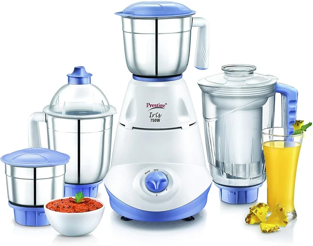 Neuf PRESTIGE IRIS Mixeur Broyeur 750W,3 Acier Inoxydable Jarres Avec 1 Presse
