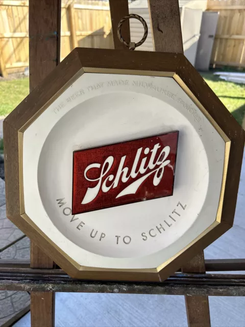 VTG 1960 SCHLITZ Beer Sign Octagon Wall Sign Move Up To Schlitz 15” Bar Mancave