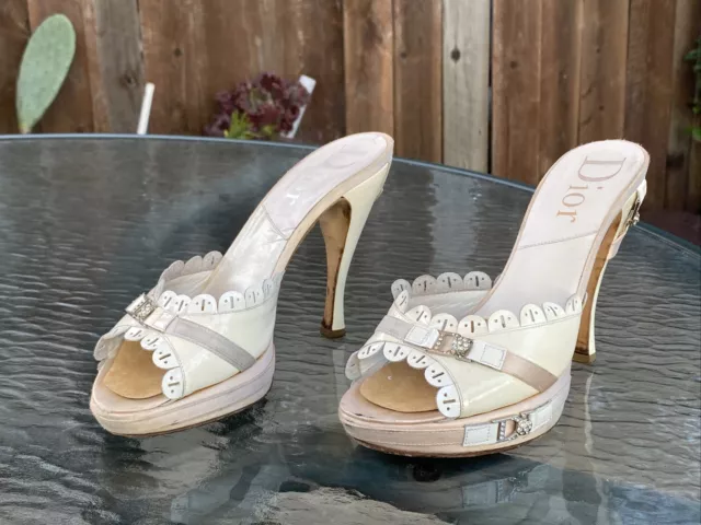 CHRISTIAN DIOR WHITE PINK PLATFORMS HEELS  Womens sz 38 1/2