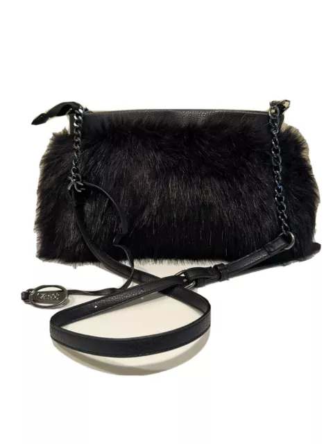 Carlos  by Carlos Santana Black FAUX FUR Crossbody Bag & MUFF 13 BY 8” NEW