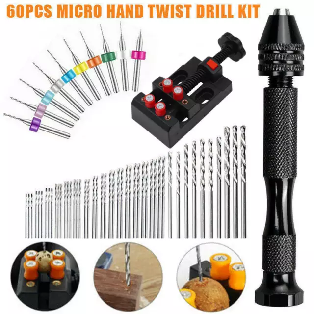 60x Pin Bench Vise Mini Micro Hand Twist Drill Bits Set Rotary Tools Craft Kit