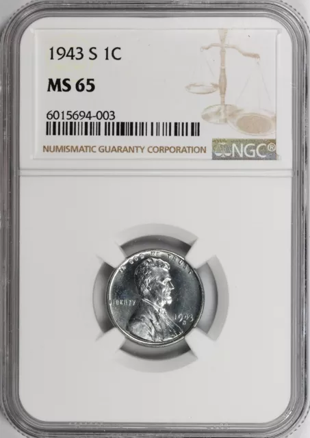 1943-S Lincoln Cent NGC Certified MS65 - From Freshly Certified Rolls!