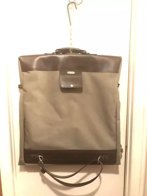 VTG Samsonite Tweed & Leather Hanging Garment Bag Hand & Shoulder Strap Brown/TN