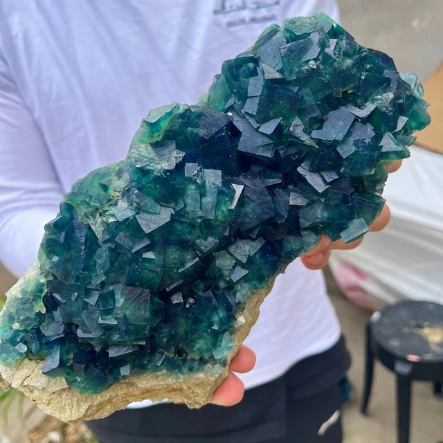 5.1lb NATURAL Green Cube FLUORITE Quartz Crystal Cluster Mineral Specimen