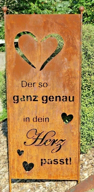 SCHILD GROSS SPRUCH Herz Edelrost Gartendeko Gartenschild Metallschild