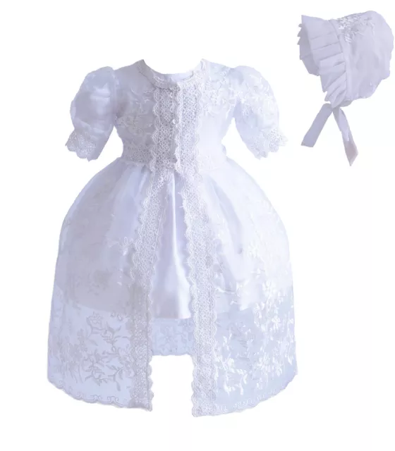 Girls White Lace Christening Gown Party Dress Cape Bonnet 0 3 6 12 18 24 Months 2