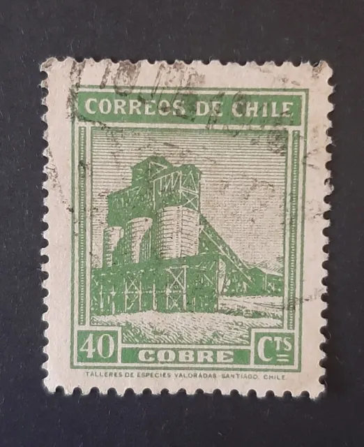 Chile: 1939 - 40c Green Copper Mine - Used Vintage Postage Stamp