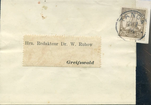890943) DOA EF Nr. 20 auf Bedarfs-Streifband Tanga 1905