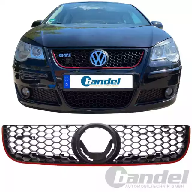 Grille Calandre Noir Rayon Rote-Leiste pour VW Polo 9N3 Gti Facelift