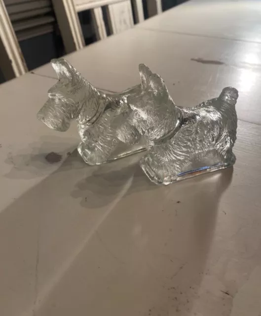 VINTAGE PAIR Glass Scottie Dog Candy Containers T. H. Sough Jeannette PA