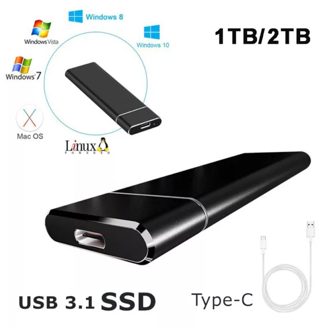 DISQUE DUR EXTERNE SSD Haute Capacité 1 To 2 To 2.5 USB 3.1 Type-C  Stockage EUR 27,95 - PicClick FR