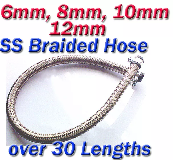 Fuel Hose Line Stainless Steel Braided Nitrile Rubber Diesel Petrol + End clips