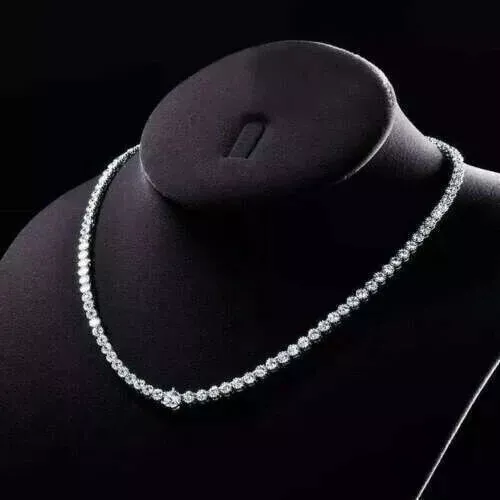 10 Ct Round Cut Simulated Diamond Women's Tennis Necklace 14K White Gold Plated