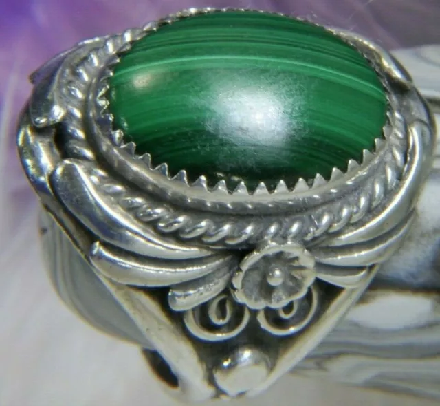 Malachite 1" vintage 0.925 Sterling Silver UNISEX MENS band Ring size 9