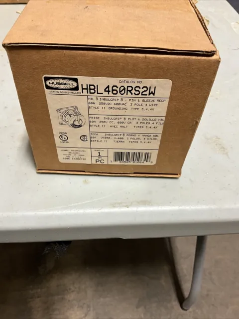 Hubbell HBL460RS2W Pin And Sleeve Receptacle 3 Pole 4 Wire 60 Amp 600V - Gray