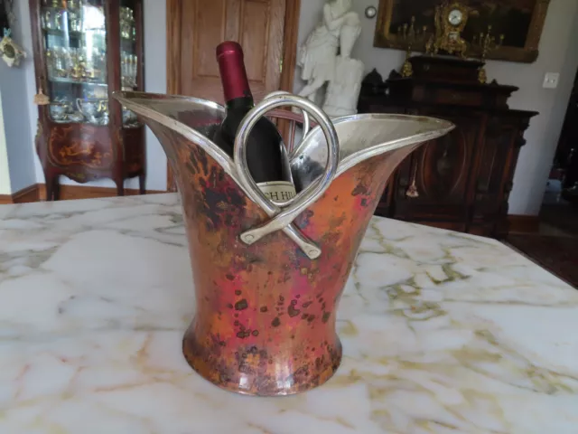 Hand made hand Hammered Copper and Silver Wine Ice Bucket Cooler c.1930s